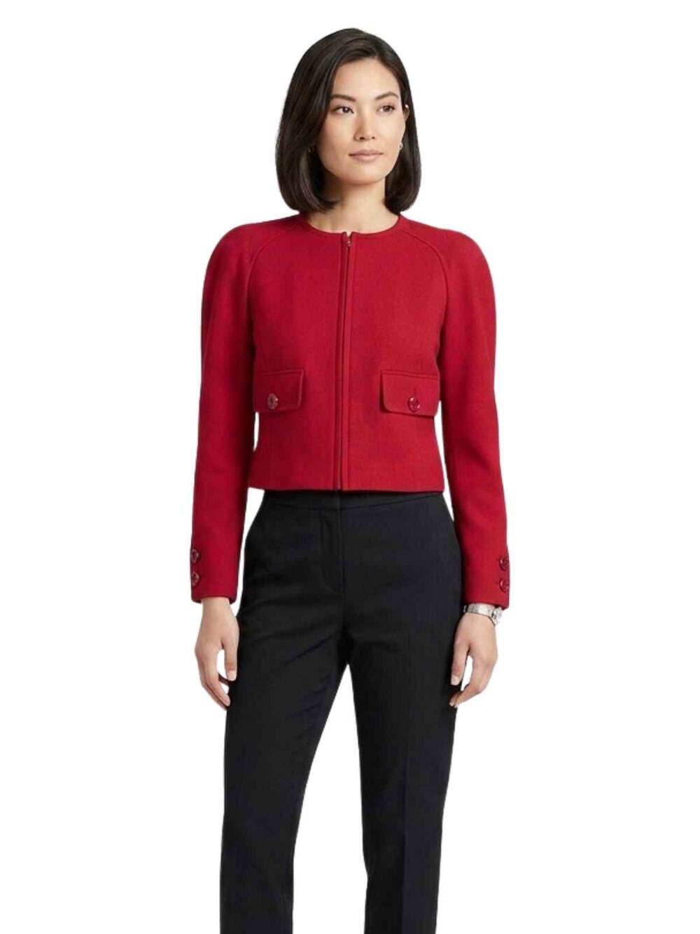 Valentino Classic Cropped Long Sleeve Full Zip Jacket Red Women's Size 12